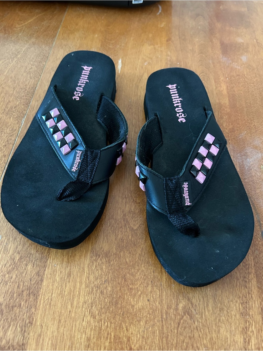 Punkrose Black Flip Flop Sandals with Pink Stud Accents